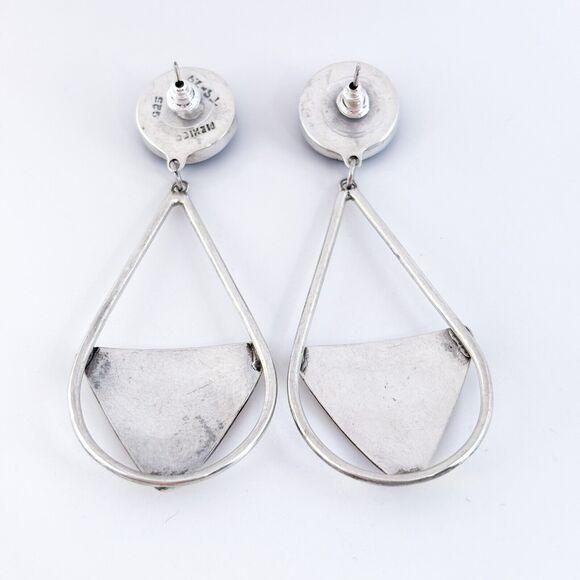 Vintage Mexico Taxco TS-79 Sterling Silver 925 Onyx Geometric Dangle Earrings - Picture 5 of 7
